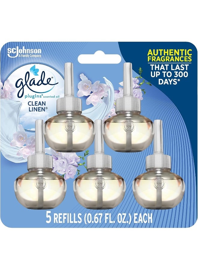 Glade PlugIns Refills Air Freshener, Scented and Essential Oils for Home and Bathroom, Clean Linen, 3.35 Fl Oz, 5 Count - Image 1